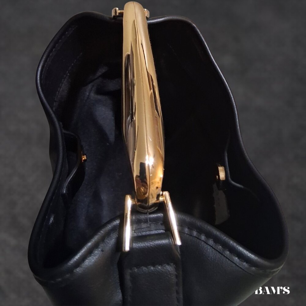 Black Mini Top Handle Bag Gold Hardware Structured Chic Purse Luxury Style - Picture 5 of 5